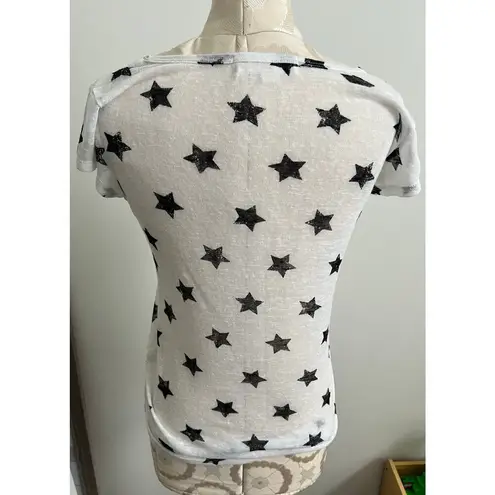 W.F. Sheer Scoop Neck Short Sleeve Star Blouse Medium White