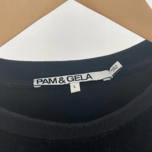 Pam & Gela Shirred Mini Dress Black Terry Velour Adjustable Ruching Size Large