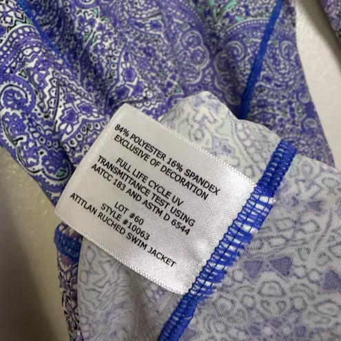 Coolibar Atitlan Swim Jacket Womens Small Purple Ruched Beach Full Zip UPF UV