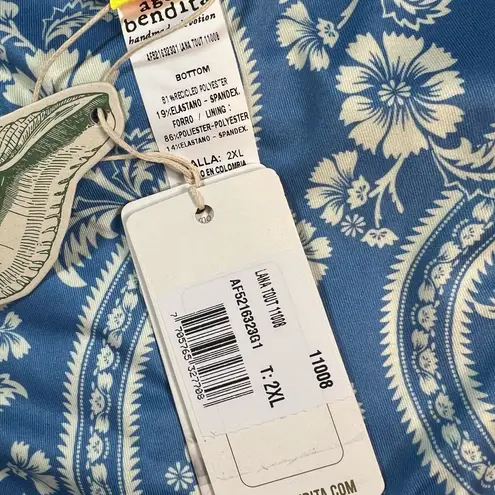 Agua Bendita Reversible Swim Bikini Bottoms Blue Floral Green White Size 2XL New