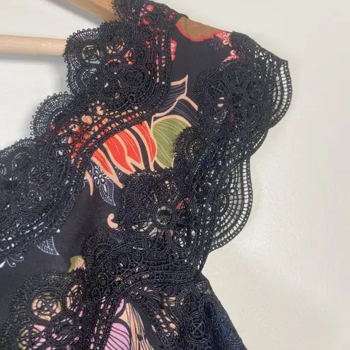 Foxiedox Boston Proper Red Black Lace Floral One Shoulder Mini Dress Size 12