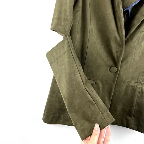 Drew Olive Green Faux Suede Single-Breasted Blazer Jacket S Elbow Cutouts