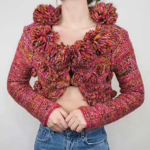 Frangi Pink Pom Pom Knit Cardigan Sweater