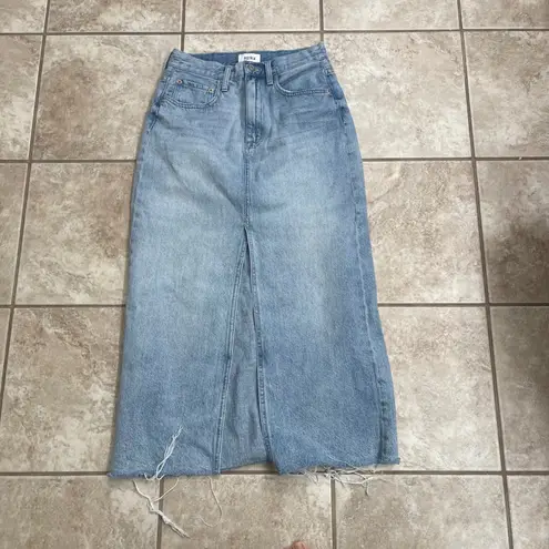 Pistola Denim Maxi Skirt Light Wash Front Slit Raw Hem Size 27 modes blue