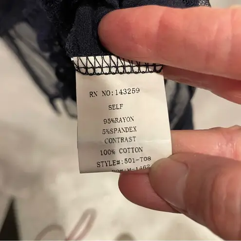 Cute navy mesh and lace hem top Origami by Vivian flowy Whimsigoth fairy Blue