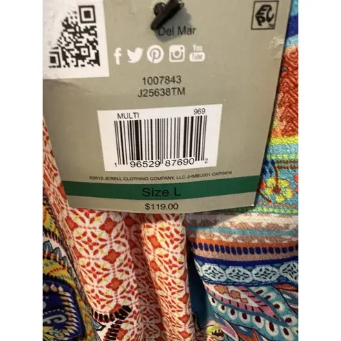 John Mark Mixed Print Peasant Top Multi Large Boho Coastal Western 3/4 Sleeves