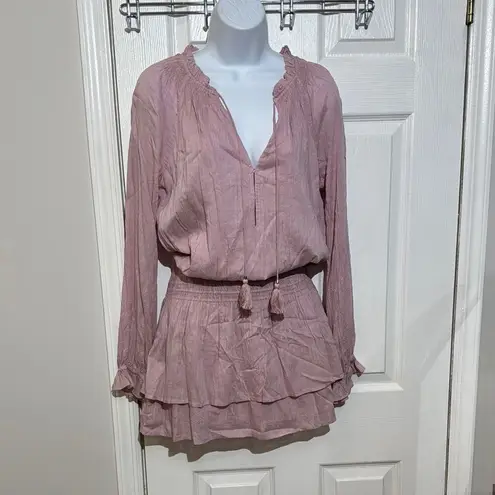 Paige  Fall Lemay Peasant Pink Dusty Rose Tiered Cotton Lux Boho Dress Size S