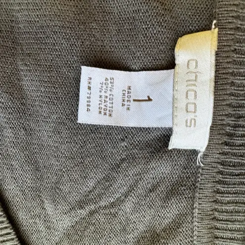 Chico's  Women's Cardigan Sweater Size 1 Taupe Camel color Embellished Beaded