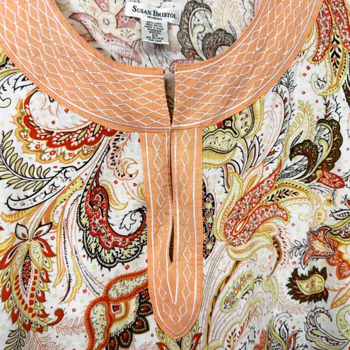 Susan Bristol Plus Size 2X Top Linen Paisley Embroidered Tunic Peach Boho 1768