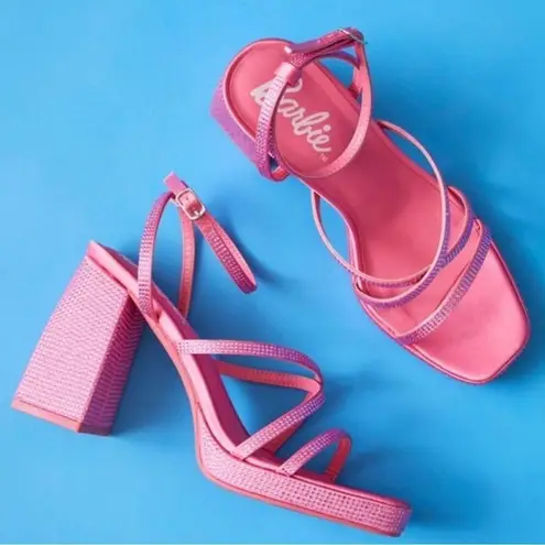 Barbie NWT x Forever 21 Rhinestone Bling Strappy Platform Sandal Heels Pink 6