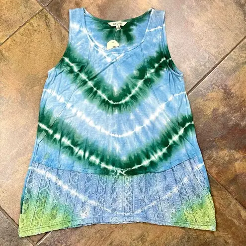 NWT Yak & Yeti Casual Tye Dye Lace Tank Small Blue
