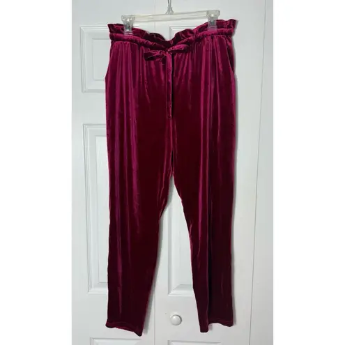 Missguided Burgundy Wine Red Velvet Paperbag High Waist Joggers Pants Sz 12