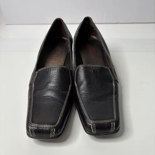 Sesto Meucci Dark Brown Pebbled Leather Square Toe Heels 90s Italy Shoes Chic 6