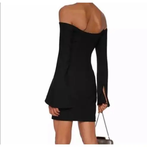 Cinq à Sept Cinq A Sept Off Shoulder Bell Flare Cuff Mini Dress Ponte Black Niara XS/2 $395