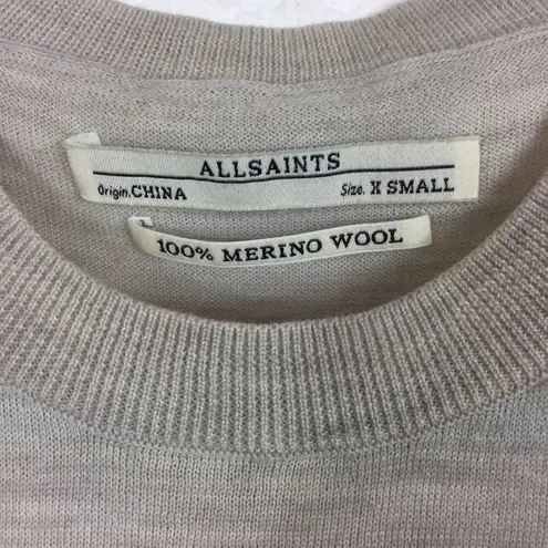 All Saints Elton Cream Merino Wool Sweater XS Cut Out Shoulder Lightweight