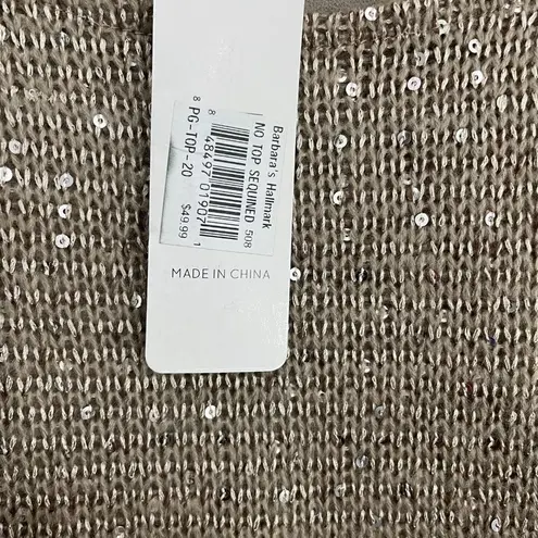 Simply Noelle Women S/M Tan Sequined Casual 3/4 Sleeve Top NWT