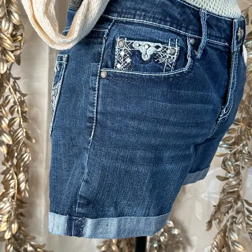 Love Indigo Women's Denim Shorts with Embroidered Pockets