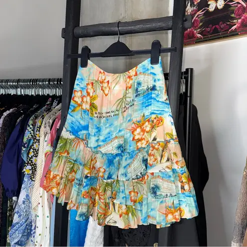 Jams World Voile Hawaiian Print Ruffle Tiered High Waist Mini Skirt XS