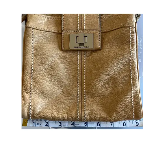 Tignanello Tan Leather & Silver Crossbody Shoulder Purse Convertible Bag 9 x 9"