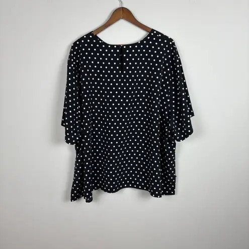 Maggie Barnes Blouse Top Womens 4X Black Polka Dot Short Sleeve Relaxed Fit Boxy