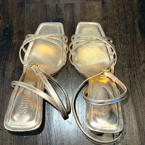 Schutz NWOT Amelia Square Gold Metallic Stiletto Heels with Dust Bag