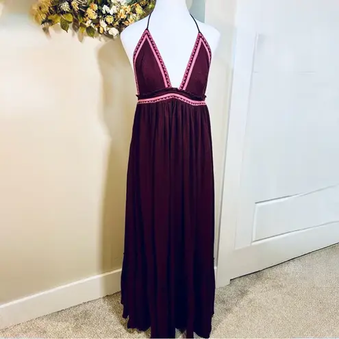 Free People  Endless Summer Love Shakin' Halter Embroidered Boho Maxi Dress Sz L