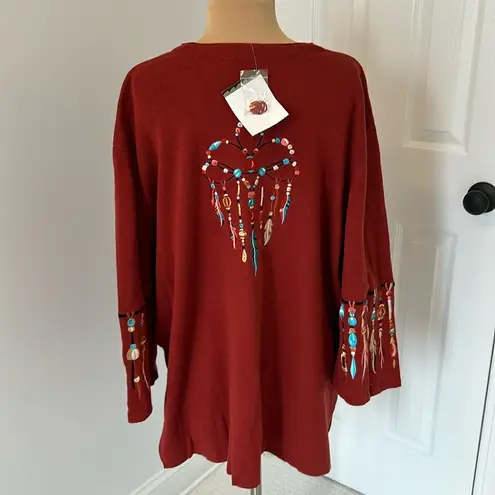 Bob Mackie  Southwestern Embroidered Rust Cardigan Sweater