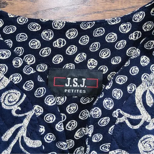 vintage • 90s floral quilted jacket navy cream rayon cropped JSJ Petites boho