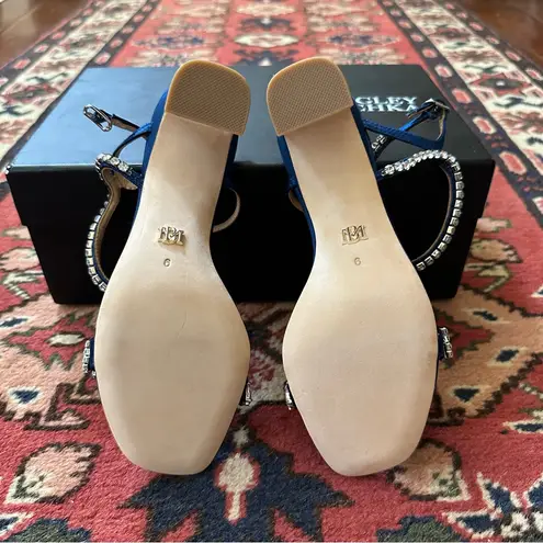 Badgley Mischka New Satin Navy Heels with Gemstone Accents