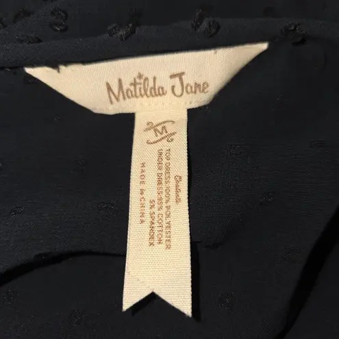 Matilda Jane Women's Dress Medium Nostalgia Charlie Swiss Dot Black Peasant