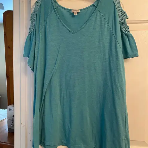 AVENUE plus Teal cold shoulder top sz 18/20 Blue
