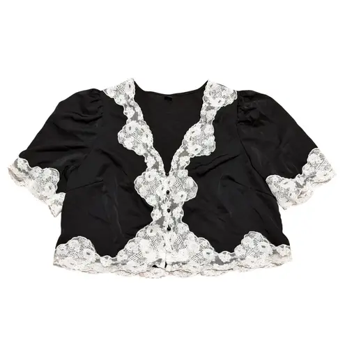 SHEIN Curve 1X Black Lace Trim Button Front Crop Top Shirt Sexy Womens Plus NEW Size undefined