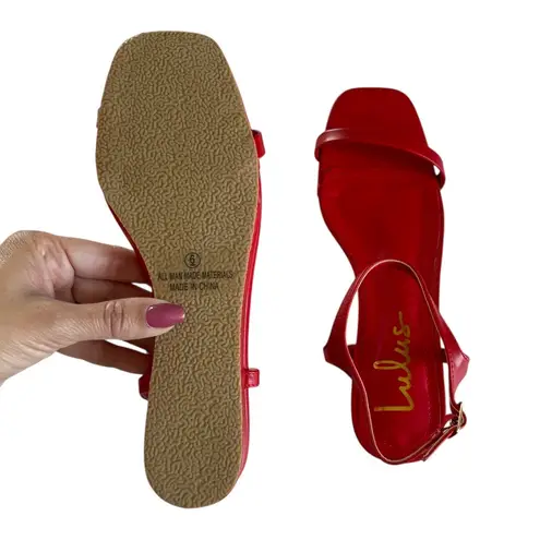 Lulus  Karolina Red Faux Leather Ankle Strap Wedge Sandals Women’s Size 6 New - Image 6