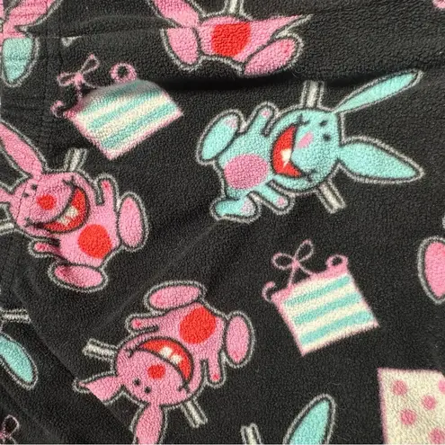 Vintage Y2K Happy Bunny Black Fleece Sleep Pajama Pants Medium