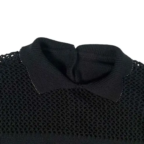 Women's Vintage Black Peter Pan Beaded Collar Long Sleeve Pull Over Blouse Size undefined