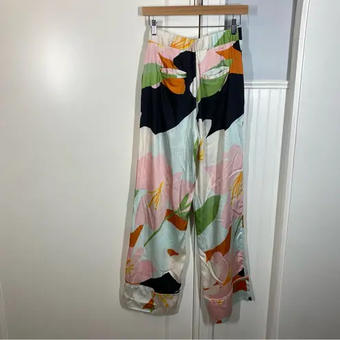 Great Jones Pants Wide Leg Multi Floral size 4 coastal Beachy resortwear Flowy White