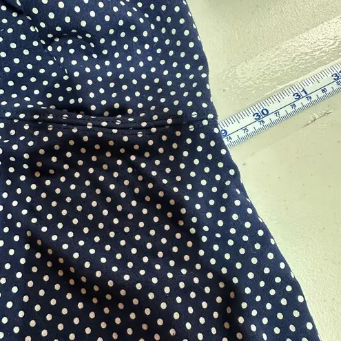 Lands’ End Women’s Navy Blue Polka Dot Shirt LS Crewneck Contrast Stripe Size 3X