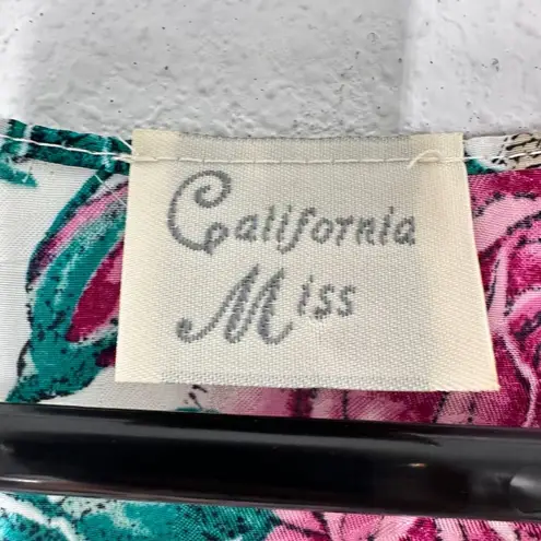 Vintage California Miss Womans Slick Satin Robe Ivory Floral Robe Slip Set Purple Size M