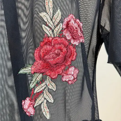 Sheer Black Mesh Peplum Top Red Rose Embroidery Roses Fairygoth Whimsigoth Small