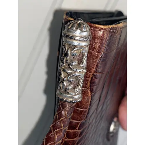 Brighton  Black Croc-Embossed Top-Handle Satchel Silver Hardware Convertible Bag thumbnail 15