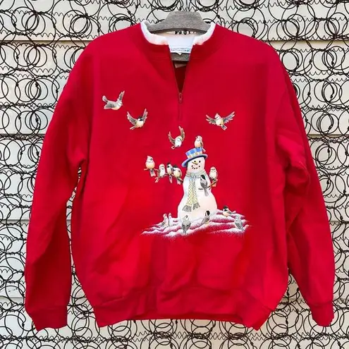 Vintage 90s Ugly Holiday Christmas winter snowman scene Henley granny sweatshirt Size L