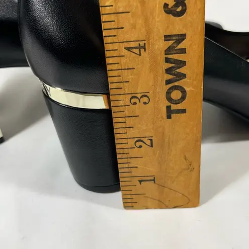 DKNY  ELIE LEATHER WOMENS PUMPS W/GOLD TRIM 3” BLOCK HEEL SZ 10 BLACK NEW