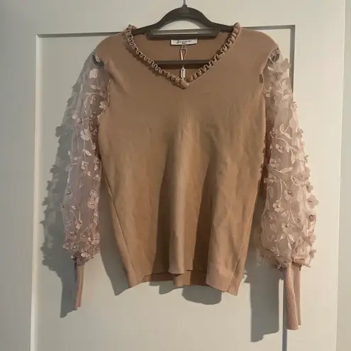 Sioni New With Tags Light Pink Blush Embellished Sleeve Sweater With Ruffle Size Medium