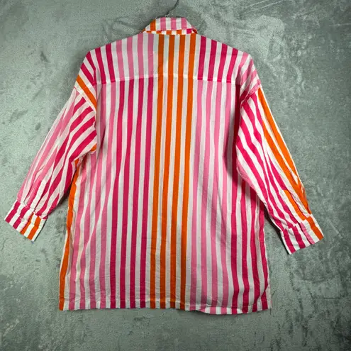 Beach Riot Alexa Button Down Shirt Long Sleeve Striped Cover Up Pink Orange L/XL