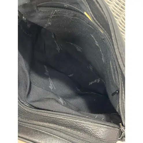 Etienne Aigner Vintage Black Leather Crossbody Bag Gold Medallion 80s 90s