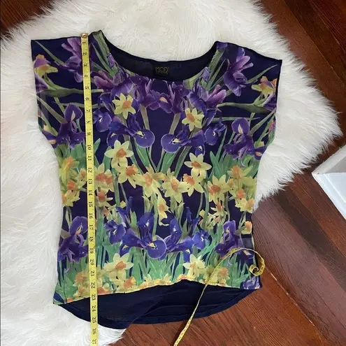 Purple Floral Short Sleeve Top Flowy Y2K Yellow