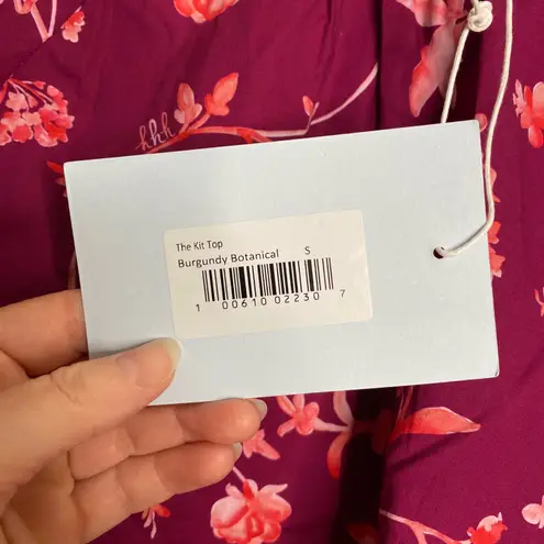 NWT Hill House The Kit Top Burgundy Botanical Floral Ruffle Sleeve Blouse S Purple
