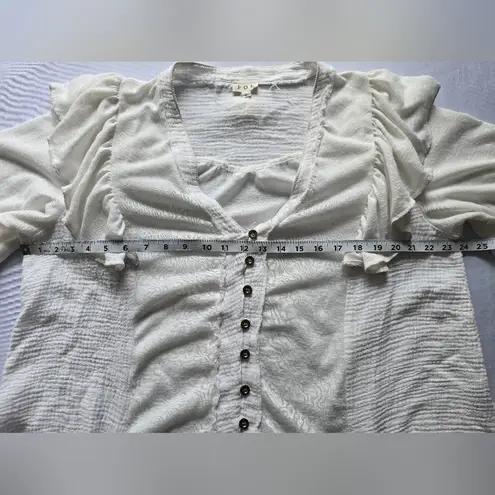 POL  Droptail 100% Cotton‎ White Ruffled Distressed Oversized Women's Top Size L - Image 5