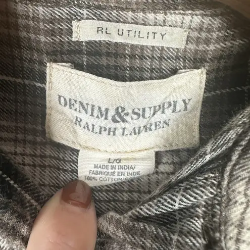 Denim & Supply Ralph Lauren Flannel Shirt Womens Large Brown Plaid RL Utility