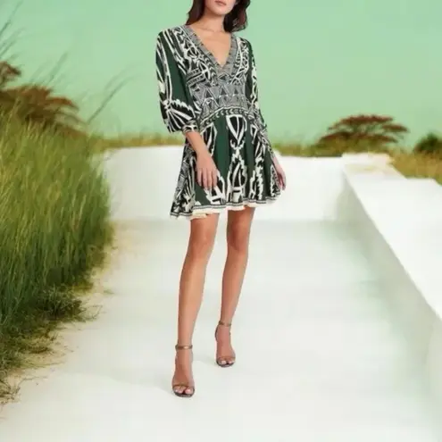 PATBO Aztec Print Fringe Boho Mini Dress NWT Sz 6/38 Pink